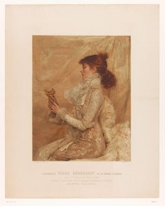 Porträtt av Sarah Bernhardt Mademoiselle Sarah Bernhardt från den franska komedin (titel på objekt) av E. Mémet
