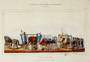 Bryggares och kukares dans under industrikortegen i Strasbourg den 25/06/1840. Litografi av Simon av E. Simon