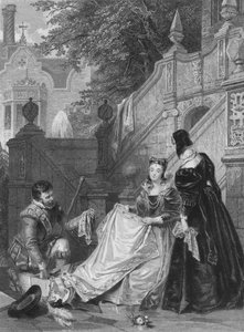 Scen från Sir Walter Scotts Kenilworth. Wayland, Amy Robsart & Janet, 1834. av E. Smith