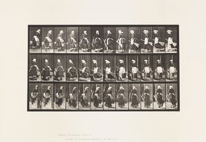 Tavla 107. Att vända sig för att gå uppför trappan, hink med vatten och kvast i händerna av Eadweard Muybridge