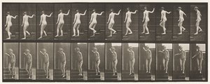Tavla 132. Nedför trappor, vänder sig för att se sig omkring & vinkar med handen av Eadweard Muybridge