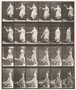 Tavla 140. Nedförstående trappa ser sig omkring och viftande fläkt av Eadweard Muybridge