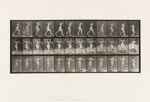 Tallrik 175. Korsande bäck på trappstenar med fiskespö och burk av Eadweard Muybridge