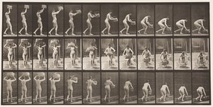 Plåt 201. Tar 12-lbs korg från huvudet, lägger den på marken, 1872-1885 av Eadweard Muybridge