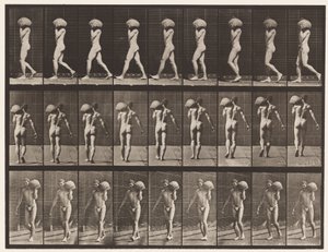 Plåt 26. Går, bär 75-lb sten på vänster axel av Eadweard Muybridge