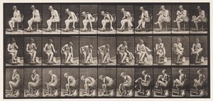 Tallrik 411. Att lyfta en handduk när man sitter och torka av fötterna, 1872-1885 av Eadweard Muybridge