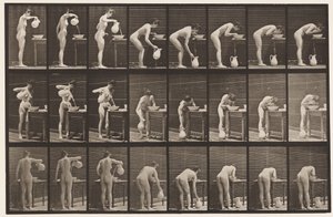 Tallrik 413. Häll vatten i handfat och tvätta ansiktet av Eadweard Muybridge