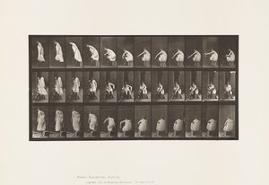 Tallrik 423. Toalett; Tar på sig stövlar och reser sig från stolen av Eadweard Muybridge