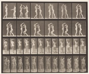 Tallrik 445. Två modeller-8 Dricka från vattenburk på axel av 1 av Eadweard Muybridge