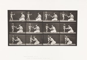 Tallrik 465. Två modeller, barn 70N, tar bukett till 12, 1885 av Eadweard Muybridge