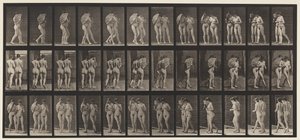 Tallrik 54. Går, två modeller/en flirtar en fläkt, arm i arm av Eadweard Muybridge