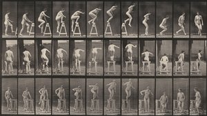 Plansch nummer 171. Kliva upp på en bock, hoppa ner och vända sig av Eadweard Muybridge