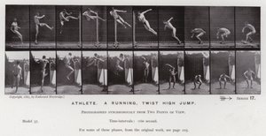 The Human Figure in Motion: Atlet, ett springande, vridet höjdhopp (s/v foto) av Eadweard Muybridge