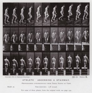 Den mänskliga figuren i rörelse: idrottare som går uppför en trappa (s/v foto) av Eadweard Muybridge