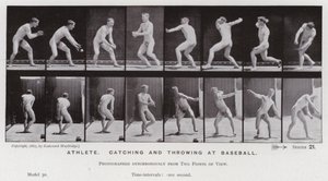 Den mänskliga figuren i rörelse: Idrottare, fånga och kasta på baseboll (s/v foto) av Eadweard Muybridge