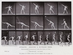 Den mänskliga figuren i rörelse: Idrottare som lyfter en sten på 20 pund (s/v foto) av Eadweard Muybridge
