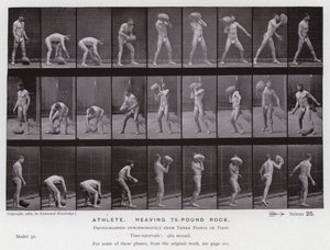 Den mänskliga figuren i rörelse: Idrottsman som lyfter en sten på 75 pund av Eadweard Muybridge