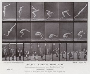 Den mänskliga figuren i rörelse: Idrottare, stående bredhopp (s/v foto) av Eadweard Muybridge