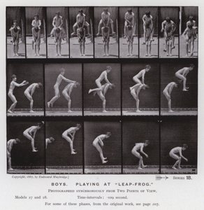 The Human Figure in Motion: Boys, spelar på "Leap-Frog" (s/v foto) av Eadweard Muybridge