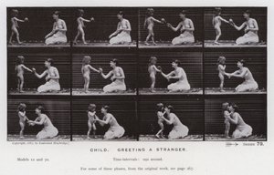 The Human Figure in Motion: Barn, hälsar en främling (s/v foto) av Eadweard Muybridge