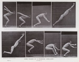 Den mänskliga figuren i rörelse: Några faser av ett stående längdhopp (s/v foto) av Eadweard Muybridge