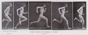Den mänskliga figuren i rörelse: Några faser av att springa för ett lopp (s/v-bild) av Eadweard Muybridge