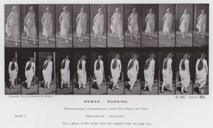 Den mänskliga figuren i rörelse: kvinna, löpning (s/v foto) av Eadweard Muybridge