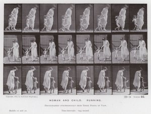 Den mänskliga figuren i rörelse: Kvinna och barn, löpning av Eadweard Muybridge