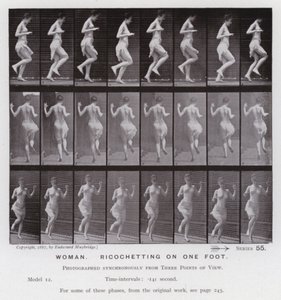 Den mänskliga figuren i rörelse: kvinna, rikoschetterande på en fot (s/v foto) av Eadweard Muybridge