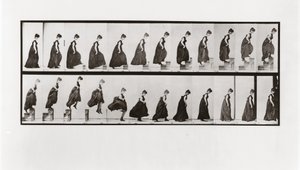Kvinna som klättrar i trappor och hoppar ner, skylt 173 från Animal Locomotion, 1887 av Eadweard Muybridge