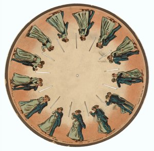Zoopraxiskopskiva som visar ett par som valsar, 1893 av Eadweard Muybridge