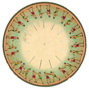Zoopraxiskopskiva som visar män som boxas, 1893 av Eadweard Muybridge