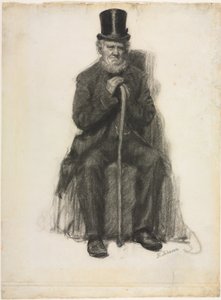 Studie av en gammal man (möjligen en studie till porträtt av Peter Folger), ca 1886 (svart krita ) av Eastman Johnson