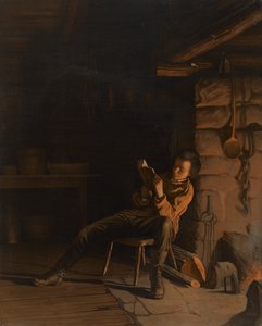 The Boyhood of Lincoln. (An Evening in the Log Hut.), 1868 (kromolitografi på papper ombord)