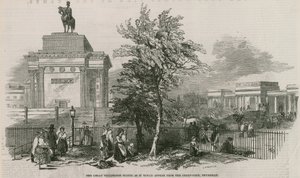 Den stora Wellington-statyn och bågen som den skulle se ut från Green Park, Piccadilly