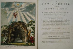 Frontispice för "A Key to Physics and the Occult Sciences" bok 4, publicerad 1800 (färg litho) av Ebenezer Sibly