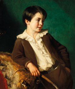 Porträtt av mästare John Lethbridge från Tregeare Manor, Launceston, Devon, trekvartslångt, i brun kostym som håller en piska, lutad mot ett djurskinn