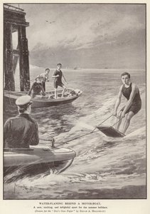 Vattenplaning bakom en motorbåt (litho) av Edgar Alfred (after) Holloway