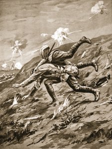 Sergeant Hall blir dödligt skadad när han försöker rädda en skadad kamrat. av Edgar Alfred Holloway