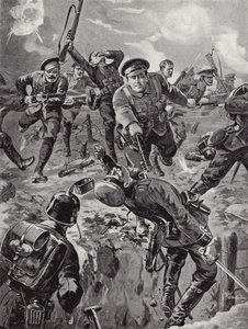 Korpral Joseph Davies och åtta män dirigerar med bajonetter en grupp tyskar som tidigare hade omringat dem, Delville Wood, Frankrike, 20 juli 1916