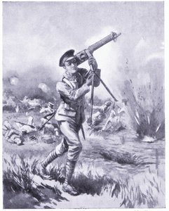 Menige Lynn bär bort ett maskingevär för reparation under tung eldgivning i slaget vid Aisne. Tilldelad DCM 1915 av Edgar Alfred Holloway
