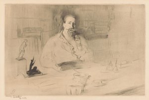 Porträtt av Anatole France bakom hans skrivbord av Edgar Chahine (signed by artist)