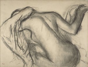 After the Bath, Woman Drying Her Hair, ca 1893-98 (kol & brun krita på papper)