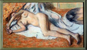 Efter badet eller nakna sträcker sig Pastellmålning av Edgar Degas