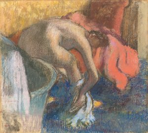 Efter badet, kvinna torkar hennes ben av Edgar Degas