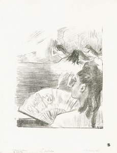 På teatern - Kvinna med en fan, c.1878-80 av Edgar Degas