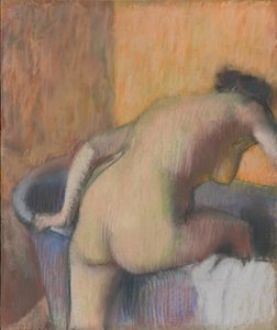 Bather Stepping into a Tub, ca 1890 (pastell och kol på blått papper monterat på underlag)