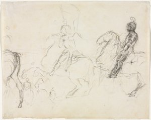 Stridsscen med pansarfigurer till häst (recto) av Edgar Degas