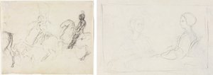 Stridsscen med pansarfigurer på hästryggen (recto) Två sittande kvinnor (verso) av Edgar Degas