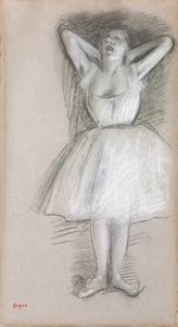 Dansare, armarna höjda bakom huvudet; Dansare, armarna höjda och förda bakom huvudet, av Edgar Degas